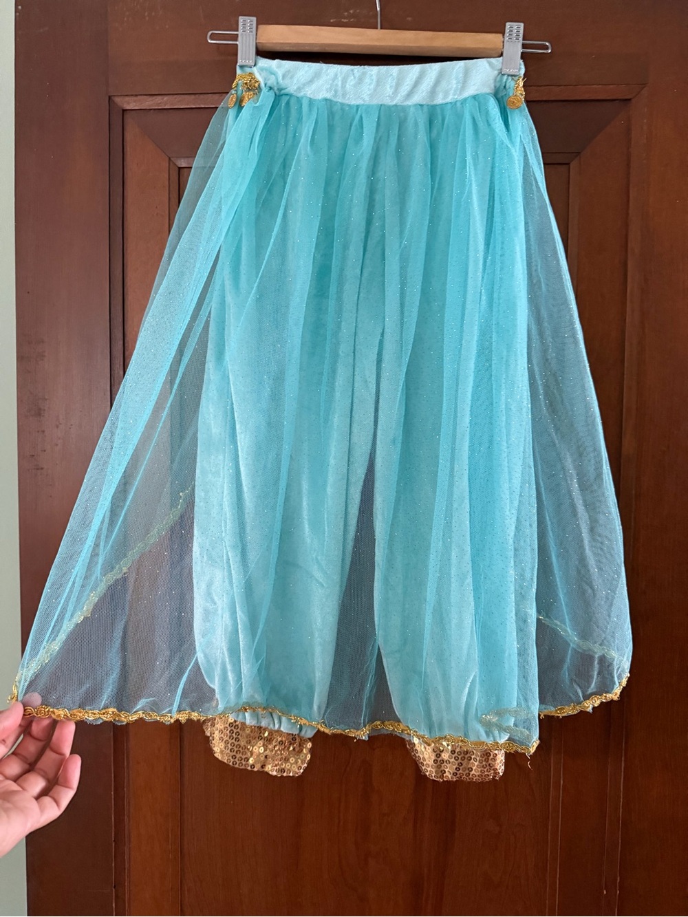 Kids Shimmery Teal Genie/Jasmine Costume with Gold Trim - Picture 7 of 10